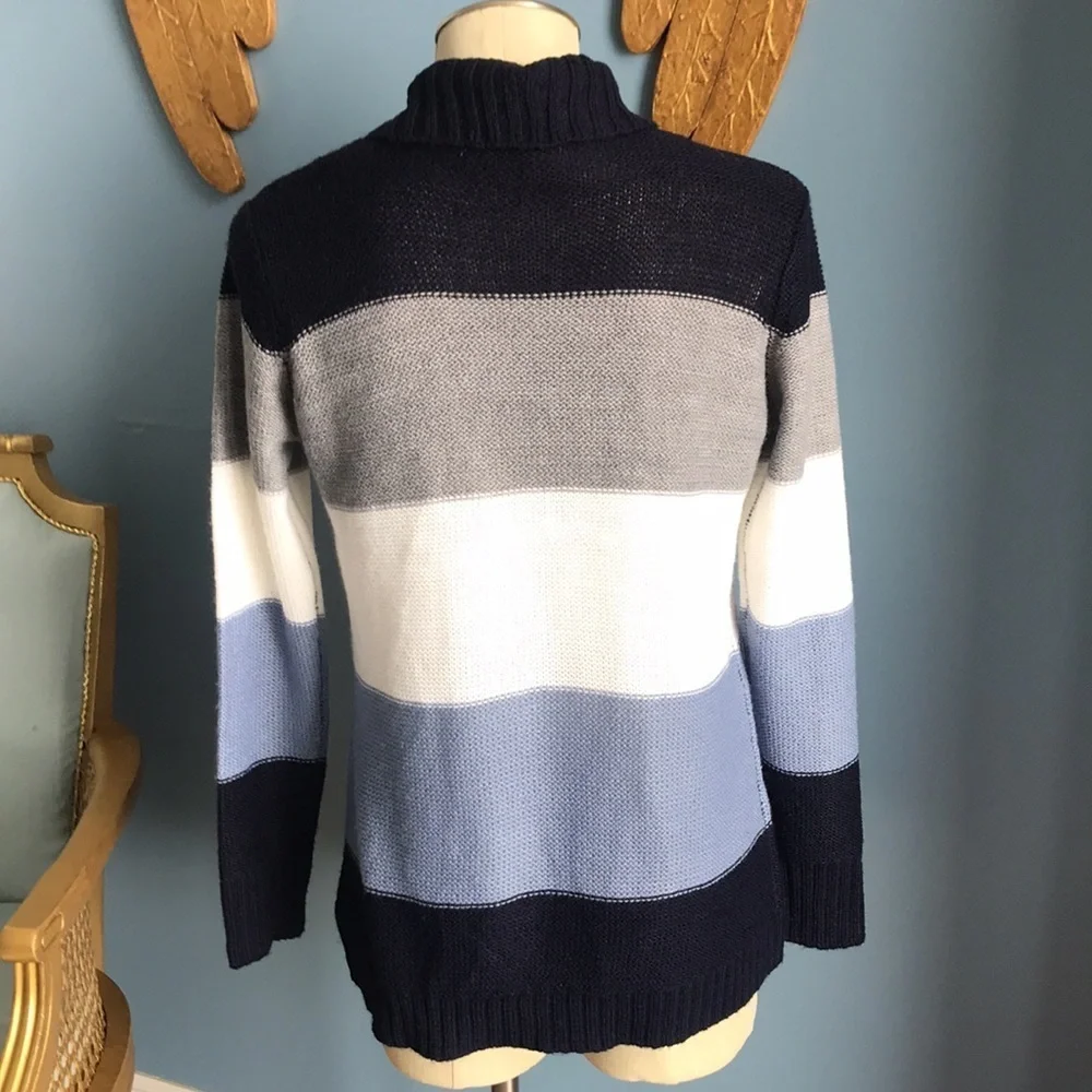 Jason Maxwell color block blue, white, gray fall winter open cardigan sweater S
